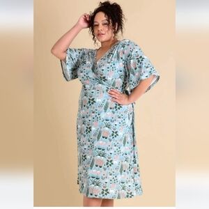 Lady V London cats and plants wrap flutter sleeve plus size dress work business
